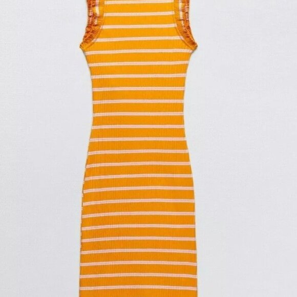Zara Striped Ruffle Ribbed Dress Size S 0962/172/104 - Picture 3 of 4